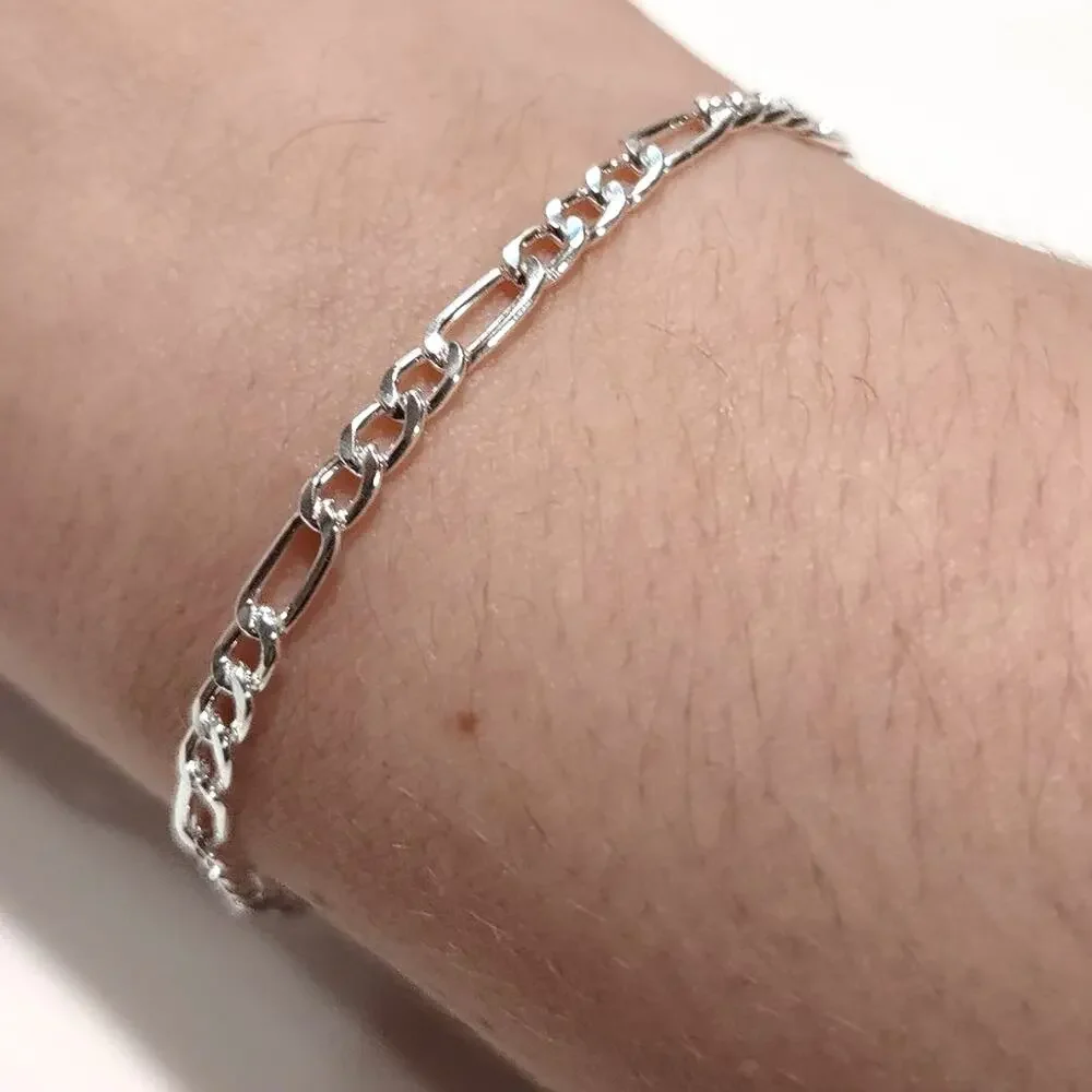925 Silver Plated Bracelet Figaro Chain Valentines Christmas Birthday Gift - NEW